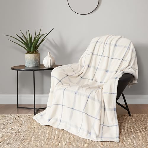 Lucky Brand Palmdale White with Light Blue Plaid 50"x70" Cozy Plush Blanket - Premium Microfiber Throw for Luxurious Comfort by LuckyBrand