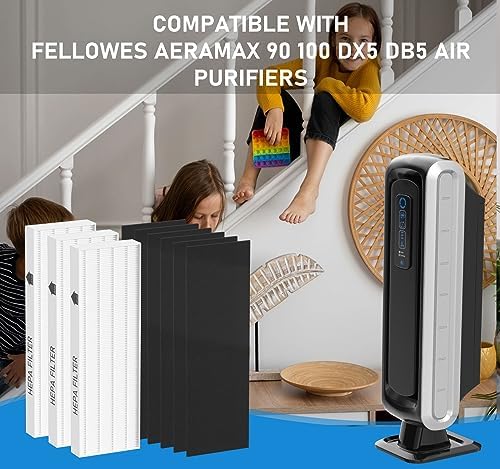 True HEPA Filter Replacement Compatible with Fellowes AeraMax 100 90 DX5 DB5 Air Cleaner Purifier, Compared to Part 40101701 9287001 9324001, 3 x True HEPA Filter and 6 x Carbon Pre-Filter - Image 5