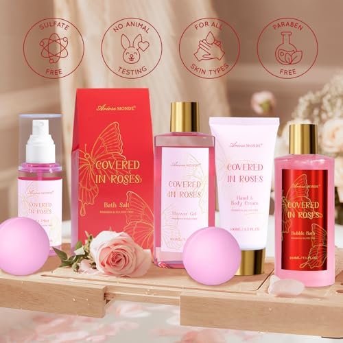 17Pcs Bath and Body Gifts for Women, Rose Relaxing Spa Gift Basket for Her - Image 3