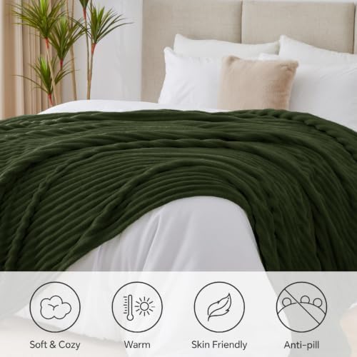 BEDELITE Ribbed Full Size Blanket for Bed, Olive Green, 84"x90" - Image 3