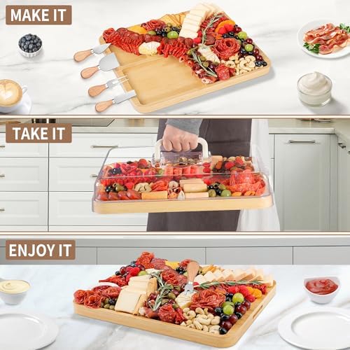CAWIU Large Charcuterie Board with Lid, Portable Cheese Board & Snack Tray - Image 2