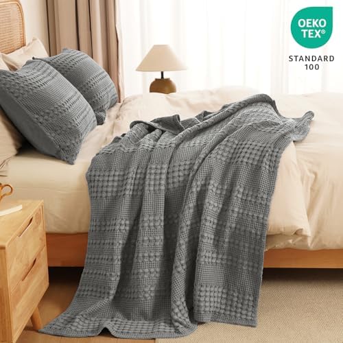 PHF Lightweight 100% Cotton Waffle Throw Blanket for Couch, Dark Grey - Image 5