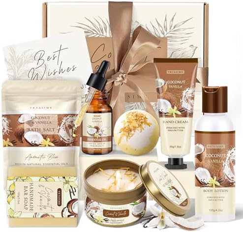 Gifts for Women Birthday Gift Baskets Vanilla Coconut Relaxing Home Spa Set by Unknown