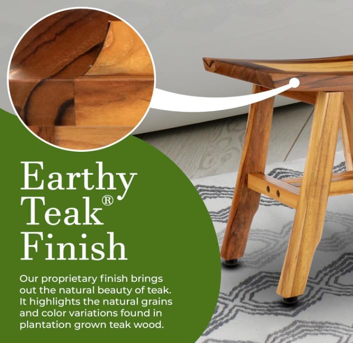 EcoDecors Satori 14-Inch Teak Shower Bench, Adjustable Feet, Waterproof - Image 6