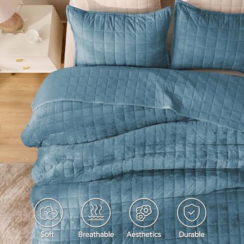 BEDELITE Velvet Quilt Set King Size, Luxury Velvet Comforter Bedding - Image 4