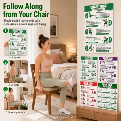 Emotional Uplifting 4pcs 12x18in Chair Yoga Poster for Beginners - Image 4