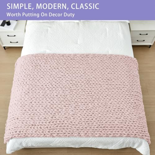 Bigacogo Chunky Knit Throw Blanket for Couch, 40x80 inches, Rose Tan - Image 3