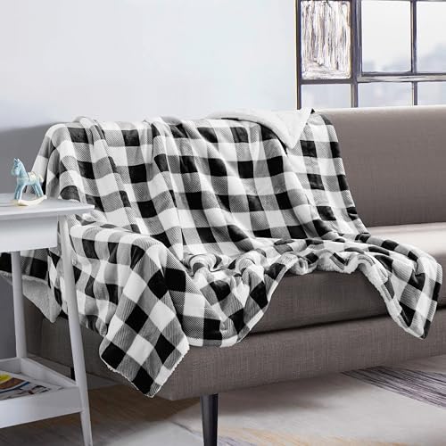 Elegant Comfort Luxury Ultra-Plush Velvet Touch Buffalo Plaid Fleece Throw - Soft, Warm, Cozy Micromink Sherpa-Backing Reversible Blanket for Bed, Sofa and Couch, Buffalo Black - Image 5
