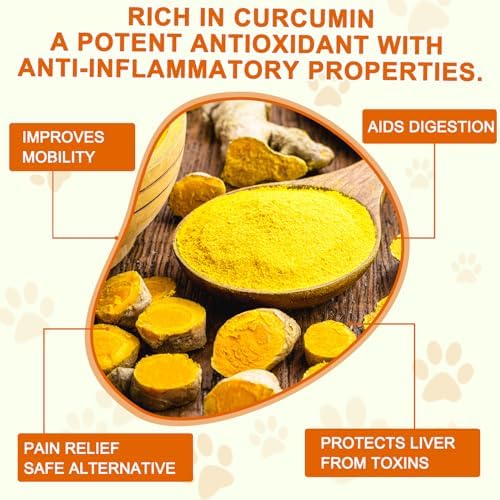 Turmeric for Dogs, 180 Turmeric Curcumin Tablets Supports Heart, Immune System Booster, Hip & Joint Support, Dog Pain Relief, Pet Supplement Treats for All Breeds Dogs & Ages - 180 Tablets / 5.1 OZ - Image 2
