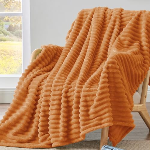 BEDELITE Ribbed Fleece Fall Twin Blanket, Burnt Orange, 60"x80" by BEDELITE