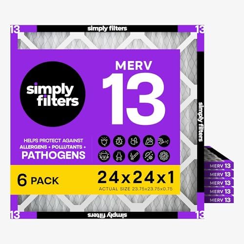 Simply 24x24x1 Air Filter, MERV 13, 6 Pack, For Home AC Furnace & HVAC (Actual Size: 23.75"x23.75"x0.75") DUST, Pet, & Allergy Control by SimplyFilters
