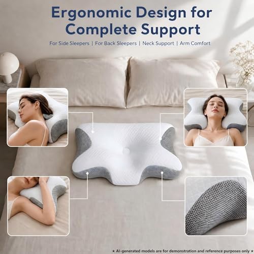 WINGLAM Cervical Pillow Memory Foam, Adjustable Loft for Neck and Shoulder Pain Relief, Ergonomic Contour for Side Back Stomach Sleepers – Breathable Pillowcase - Image 4