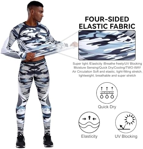 OEBLD Men's Workout Compression Clothes Long Sleeve Compression Shirts and Pants Thermal Base Layer Set - Image 4