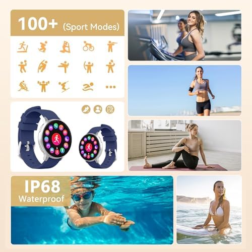 Smart Watch for Men Women Fitness Tracker with 100+ Sport Modes,Activity Trackers for iOS/Android Waterproof/Heart Rate/Sleep/Steps Monitor/Pedometer Monitor Monitor (Silver+Blue) - Image 6