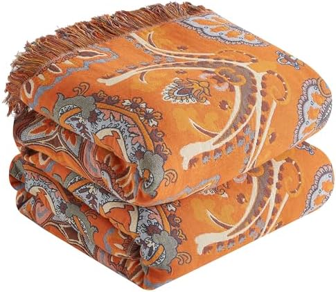 Boho Throw Blanket for Bed 80”x90”, 100% Cotton Blanket for Couch Sofa by DefineCozyHealthyLife
