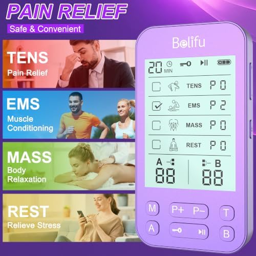 Belifu TENS Muscle Stimulator Unit for Pain Relief, Electronic Pulse Therapy Machine with 36 Mode 20 Intensities, Rechargeable & Portable – Neck, Back, Shoulder, Joint Pain Relief, Color Purple - Image 2