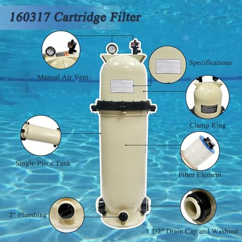 EC-160317 Cartridge Pool Filter,100 sq ft‌100GPM Fit for Pentair CC150 - Image 5