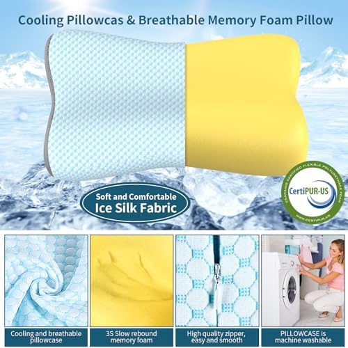 Cervical Neck Pillow for Pain Relief, Contour Memory Foam Pillows for Sleeping, Ergonomic Pillow Orthopedic Cooling Pillow Bed Pillow Neck Support for Side Back Stomach Sleepers(Light Blue) - Image 5