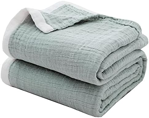 SE SOFTEXLY Muslin Throw Blanket, 4-Layer Dyed Yarn, 90”x102”, Sage Green by DefineCozyHealthyLife