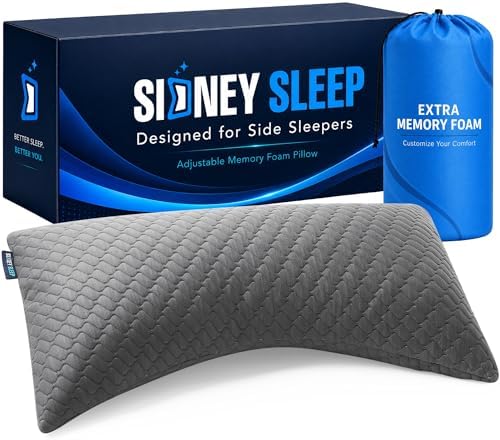 Sidney Sleep Adjustable Curved Pillows for Neck and Shoulder Support with Extra Shredded Fill - Cervical Contour Pillow for Side and Back Sleeper - King Size - 19" x 36" CertiPUR-US Certified (Grey) by SidneySleep