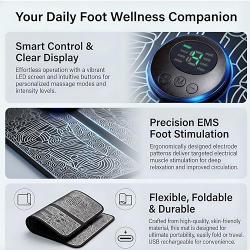 ACROSS EMS Foot Massager Mat TENS & PMS Foot Stimulator – Electric Muscle Stimulator, Adjustable Intensity, Lightweight Design for Home, Travel, and Office Use - Image 7