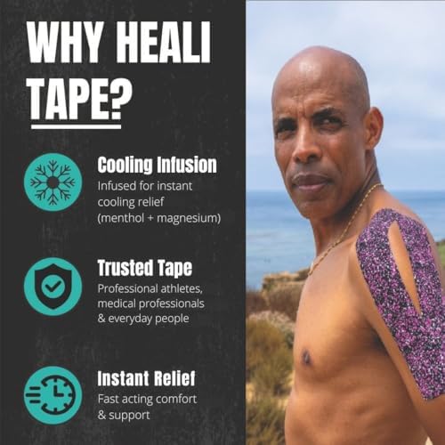 Heali Kinesiology Tape with Magnesium and Menthol, 20 Pcs Precut Strips, K Tape Roll, Knees, Physical Therapy Sports Tape for Muscles and Joints, Water Resistant, Pink Splatter - Image 3