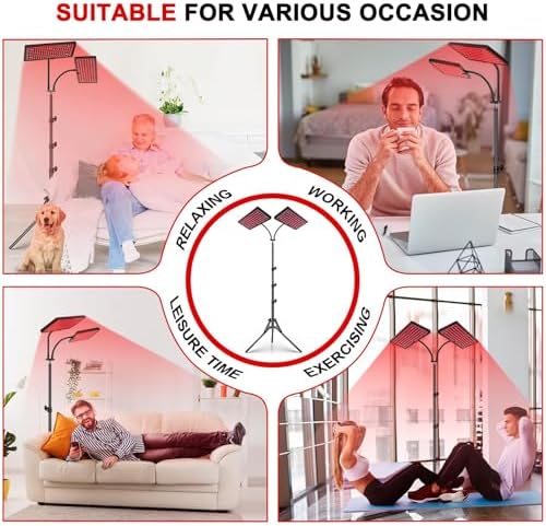 SAVILER® Red Light Therapy Lamp with Stand, 140 LEDs 660nm Red & 850nm Near Infrared Light Therapy for Face and Body, Dual Head Panel with Timer, 5 Brightness Levels, Pulse Mode, Wall or Floor Mount - Image 6