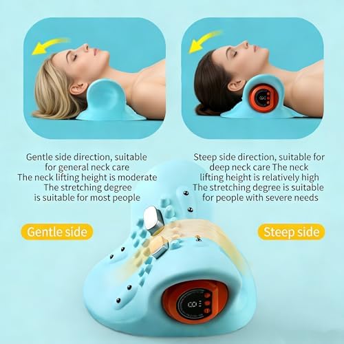 Neck Massager with Heat,3-in-1 EMS Pulse/Vibration/Heating with Remote Control,Electric Cervical Neck Traction Pillows for Pain Relief and Muscle Relaxation Gifts for Women Men(Blue) - Image 3