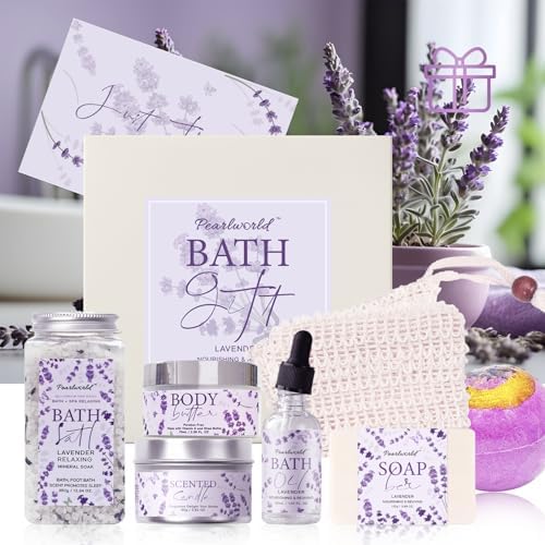 Lavender Spa Gift Set for Women, Luxury 9 Pcs Bath Salts Set, Relaxation Gifts for Women, Self Care Set, Clean Moisturizing Skin, Gifts for Mom, Wife, Sister, Friend - Image 3