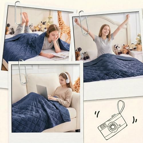 yescool Weighted Blanket for Adults 10 lb, 48 * 72in Twin Full Size Heavy Throw Blanket for Better Sleep, Blue - Image 5