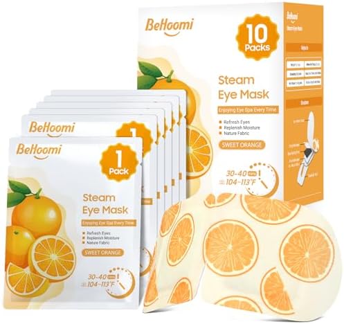 BeHoomi Steam Eye Mask, 10Packs Heated Eye Mask, Self Heating Disposable SPA Warm Compress for Eyes Sleep Mask, Travel Essentials & Relaxation Gifts for Women (Orange Scent) by BeHoomi