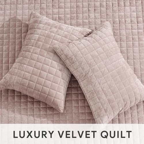 RECYCO Channel Box Stitch Velvet Quilt Set, King Size, Rose Pink - Image 4