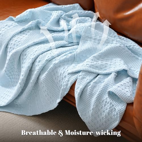 PHF Lightweight 100% Cotton Waffle Throw Blanket for Couch, Baby Blue - Image 3