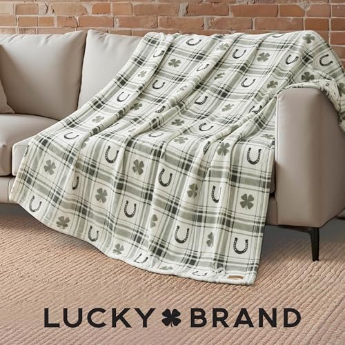 Lucky Brand 50" x 70" Plush Throw Blanket, Clover Horseshoe Plaid Sage Green Blanket for Sofa or Bed - Image 4