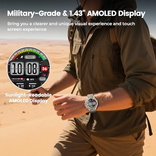 Silver Smart Watch for Men, 1.43" AMOLED,5ATM Waterproof,170+ Sports Modes - Image 6