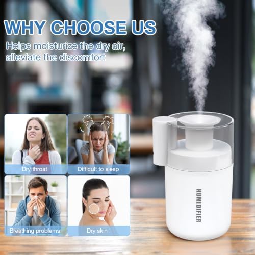 Mini Humidifier, Small Cool Mist Humidifier USB Personal Portable Quiet Table Desktop Humidifiers for Cooling Home Office Car Summer Travel (180ml, White) - Image 3