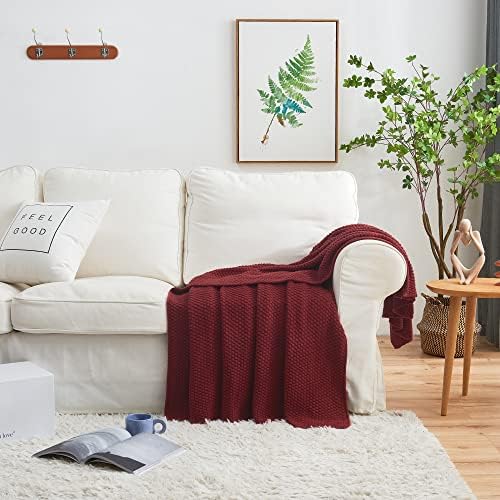 Longhui bedding 100% Cotton Knitted Throw Blanket – Burgundy, Soft & Cozy, Machine Washable, 60"x80" – Perfect for Living Room, Couch, Sofa, Bed or Travel - Image 6