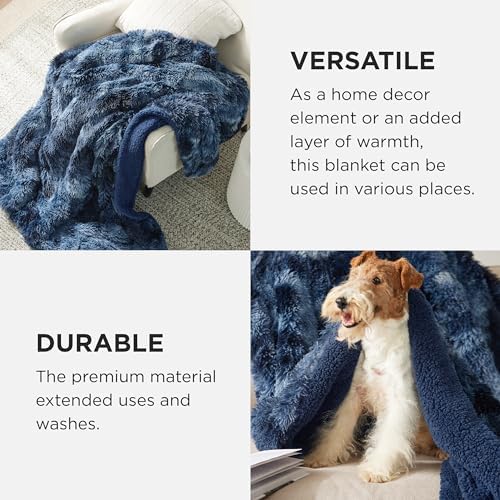 Bedsure Faux Fur Fluffy Sherpa Fleece Queen Blanket Tie Dye Navy 60"x80" - Image 4