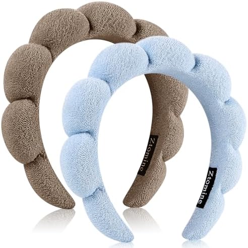 Ztomine Headbands, Set of 2 - Terry Cloth Spa Headbands for Face Washing, Makeup Removal, or Facial Mask Usage, Dark Khaki + Blue by Ztomine
