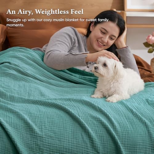 David's Home 100% Cotton Muslin Throw Blanket for College Dorm, 4-Layer Soft Breathable Lightweight Comfy Cozy Throw Guaze for Hot Sleepers, 3D Bubble Room Decor for Bed, Giftable, Teal, 50"x70" - Image 5