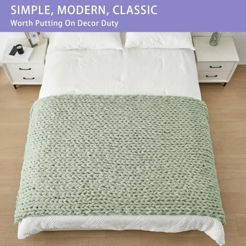 Bigacogo Chunky Knit Throw Blanket for Couch, 40x80 inches, Sage Green - Image 3
