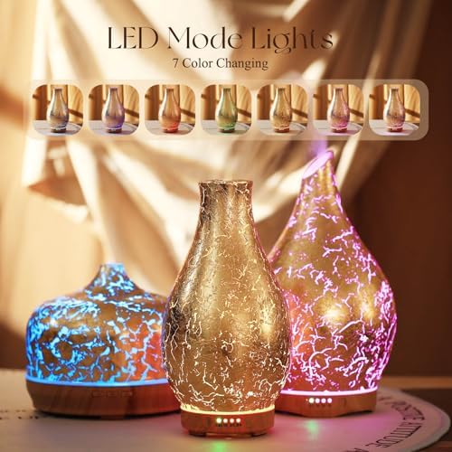 Porseme 100ml Gold-Plated Volcano Essential Oil Diffuser 3D Glass - Elegant and Effective Aromatherapy with 7 Color Changing LEDs and Waterless Auto-Off, BPA Free for Home Yoga Leisure SPA Gift - Image 2