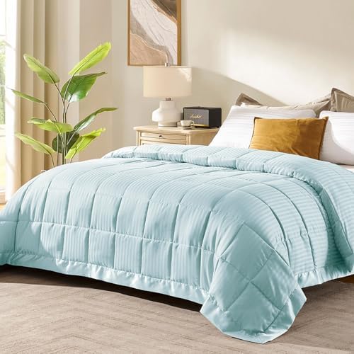 downluxe Queen Size Blanket with Satin Trim, Lightweight Down Alternative Blankets Queen Size for All Season, Machine Washable (Cool Blue, 90x90 Inch) by Downluxe