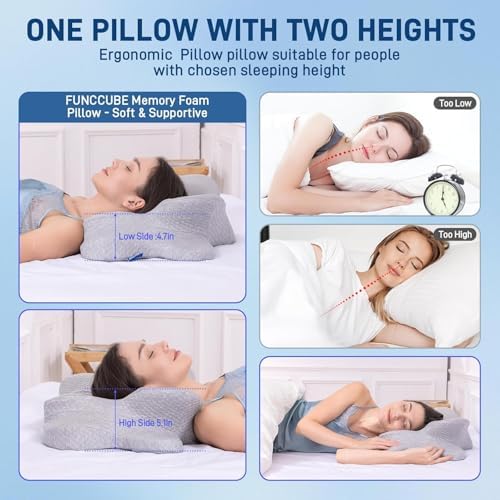 Cervical Neck Pillow - Memory Foam Pillow for Pain Relief Sleeping, Ergonomic Neck Support Contour Pillows for Side Back Stomach Sleepers,Orthopedic Breathable Pillowcase (Grey) - Image 4