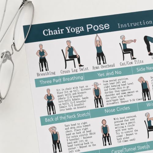 Chair Yoga Exercise Posters 4 Pack Seated Workout Charts for Seniors Beginners 8x10 Inch Fitness Guides for Flexibility Strength Physical Therapy Home Use (Green) - Image 3