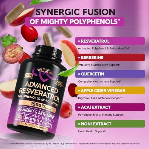 Resveratrol + Berberine, Quercetin, ACV, Acai & Noni Supplement - 120 Caps - Image 4