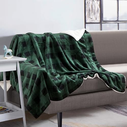 Elegant Comfort Luxury Ultra-Plush Velvet Touch Buffalo Plaid Fleece Throw - Soft, Warm, Cozy Micromink Sherpa-Backing Reversible Blanket for Bed, Sofa and Couch, Buffalo Green - Image 5