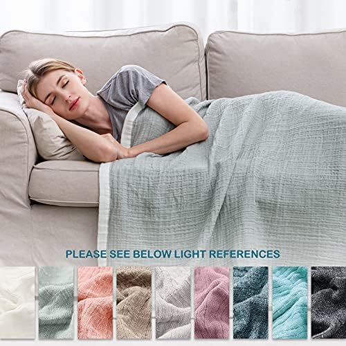 SE SOFTEXLY Muslin Throw Blanket, 4-Layer Dyed Yarn, 90”x102”, Sage Green - Image 5