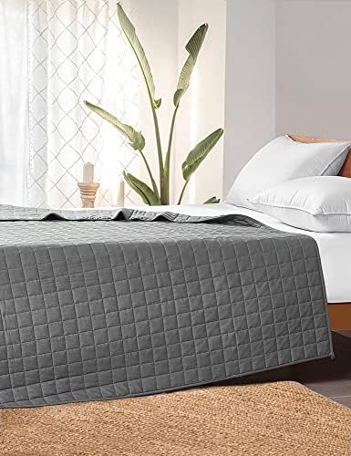 YnM Cotton King Size Weighted Blanket for Adults (88x104 Inches, 25 Pounds, Light Grey), Smallest Compartments with Cooling Glass Beads,Heavy Blanket for Two Persons of 110~190lbs on Queen or King Bed - Image 4