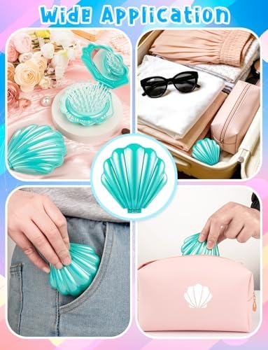 8 Pcs Foldable Travel Shell Hair Brush with Mirror - Image 3